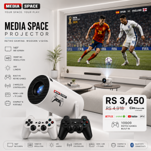 HY300 PRO MAX MEDIA SPACE 4k Smart Projector Android 11 1GB 8GB Home beamer Support 4K with GAME RETRO 2 JOYPAD