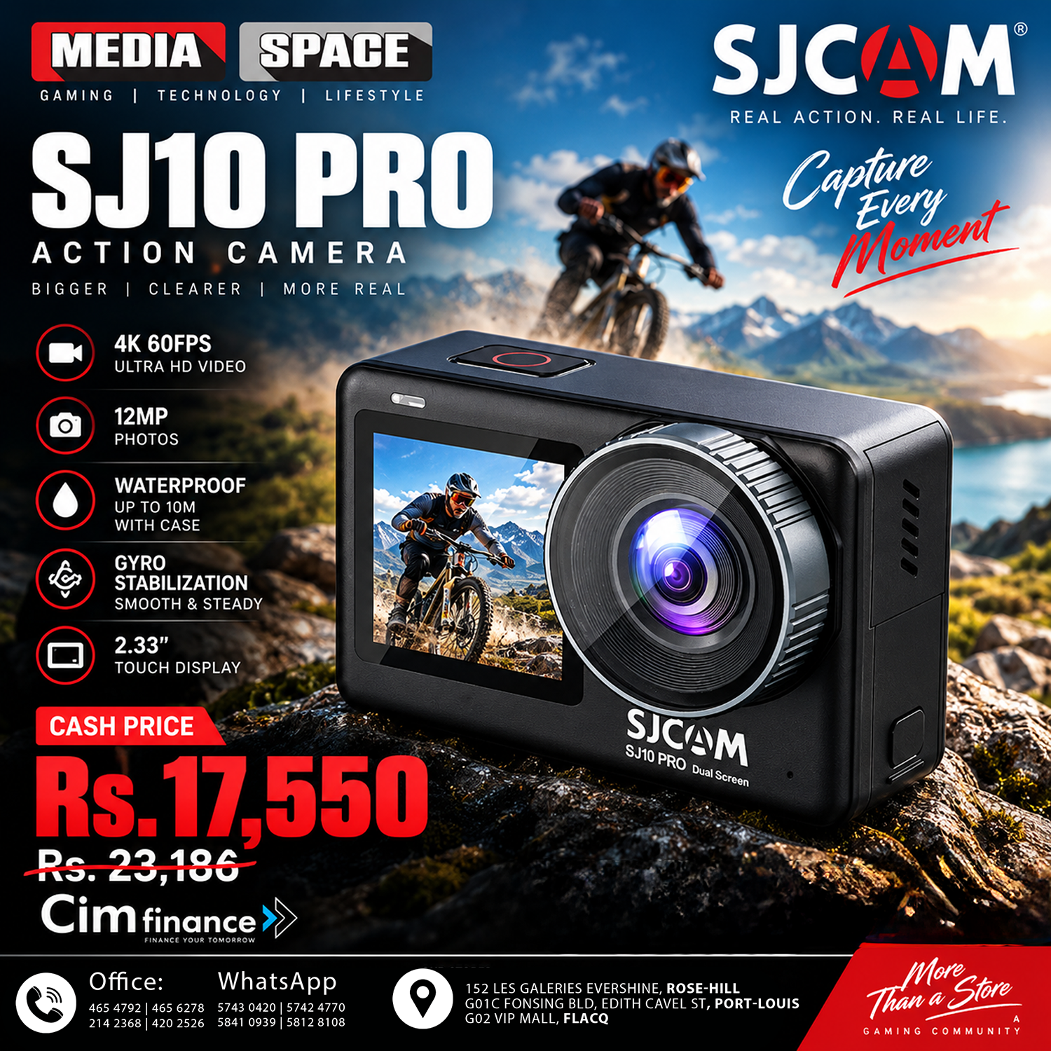 SJCAM | SJCAM SJ10 Pro Action Camera with 4K/60fps Video 6‑Axis Gyro Stabilization 5m Bare Waterproof for Sports Vlogging Cycling Skiing - Image 2