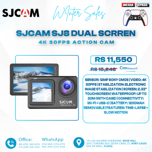 SJCAM SJ8 Dual Screen 16MP 4K30fps Sports Action Camera with Mic | 2.33" Dual Touch Screen Display | 140° Wide-Angle | Super Night Vision | 30m Waterproof |Digital Vlog Camera | Black