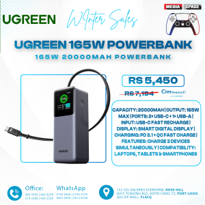 UGREEN Nexode Power Bank 20000mAh 165W with Built-in USB C Cable Laptop Travel Portable Charger, 100W Input, Fast Charging for MacBook Pro/Air/iPhone 17/16/iPad Pro/Galaxy S26 Ultra/Dell/HP and More
