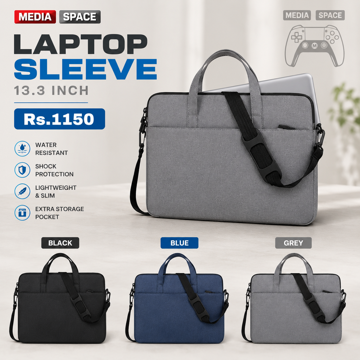 Business Travel Hand Bag Sleeve 13.3 inch laptop color Black/Blue/Grey