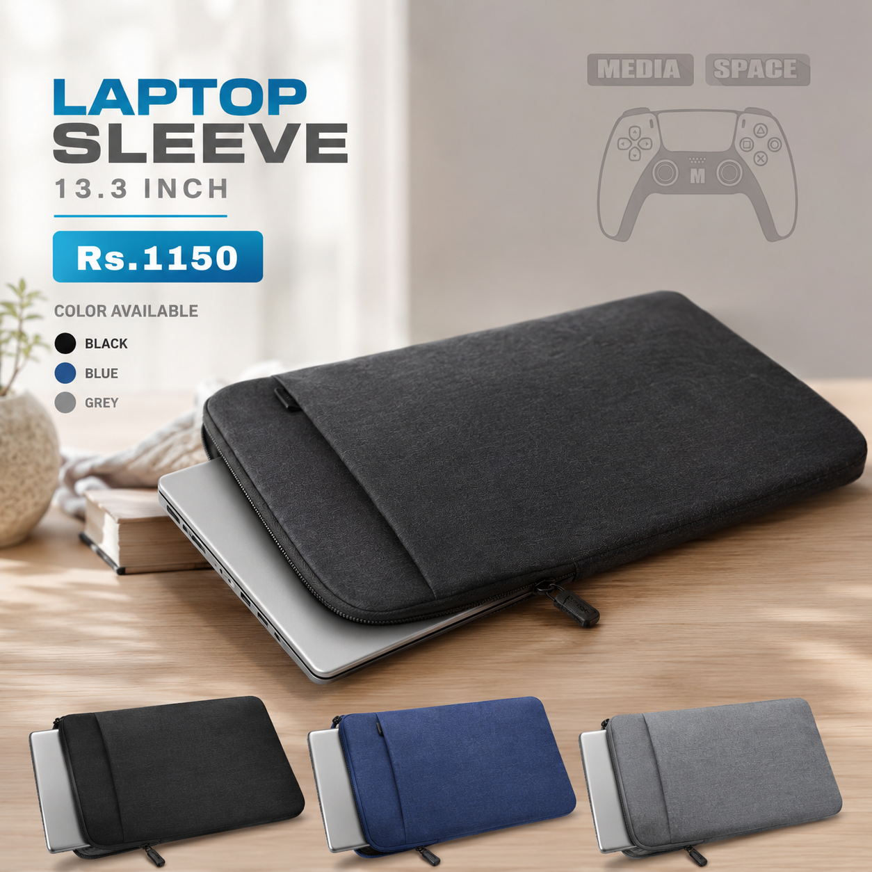 Business Travel Hand Bag Sleeve 13.3 inch laptop color Black/Blue/Grey - Image 3