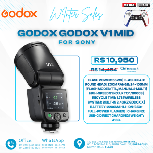 Godox V1 MID S Flash for Sony,55W Round Head Speedlite Touchscreen,Upgrade 24mm,650+Full Power Pops,1.7s Recycle, TTL/HSS 1/8000s V1MID Lightweight Travel Flash for A7C II A6700 A7IV ZV-E1 Fits AK-R1