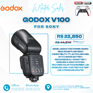 Godox V100 for sony 100Ws i-TTL Camera Flash, 1/8000s HSS, 1.7s Recycle | For wedding/event/sports photographer, touchscreen, 100 full-power flashes, 400 flashes/charge, 7.2V 2980mAh, 2.4G X System