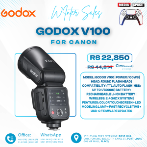 Godox V100 for Canon 100Ws i-TTL Camera Flash, 1/8000s HSS, 1.7s Recycle | For wedding/event/sports photographer, touchscreen, 100 full-power flashes, 400 flashes/charge, 7.2V 2980mAh, 2.4G X System