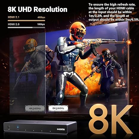 UGREEN 8K@60Hz HDMI Switch 5 in 1 Out, Aluminum, HDR10+, with Remote | 4K@240Hz, 40Gbps, VRR, CEC, Dolby, HDMI 2.1 Splitter, Compatible with PS5 Xbox Switch 2, Roku Apple TV, Fire Stick, HDCP 2.3 - Image 8