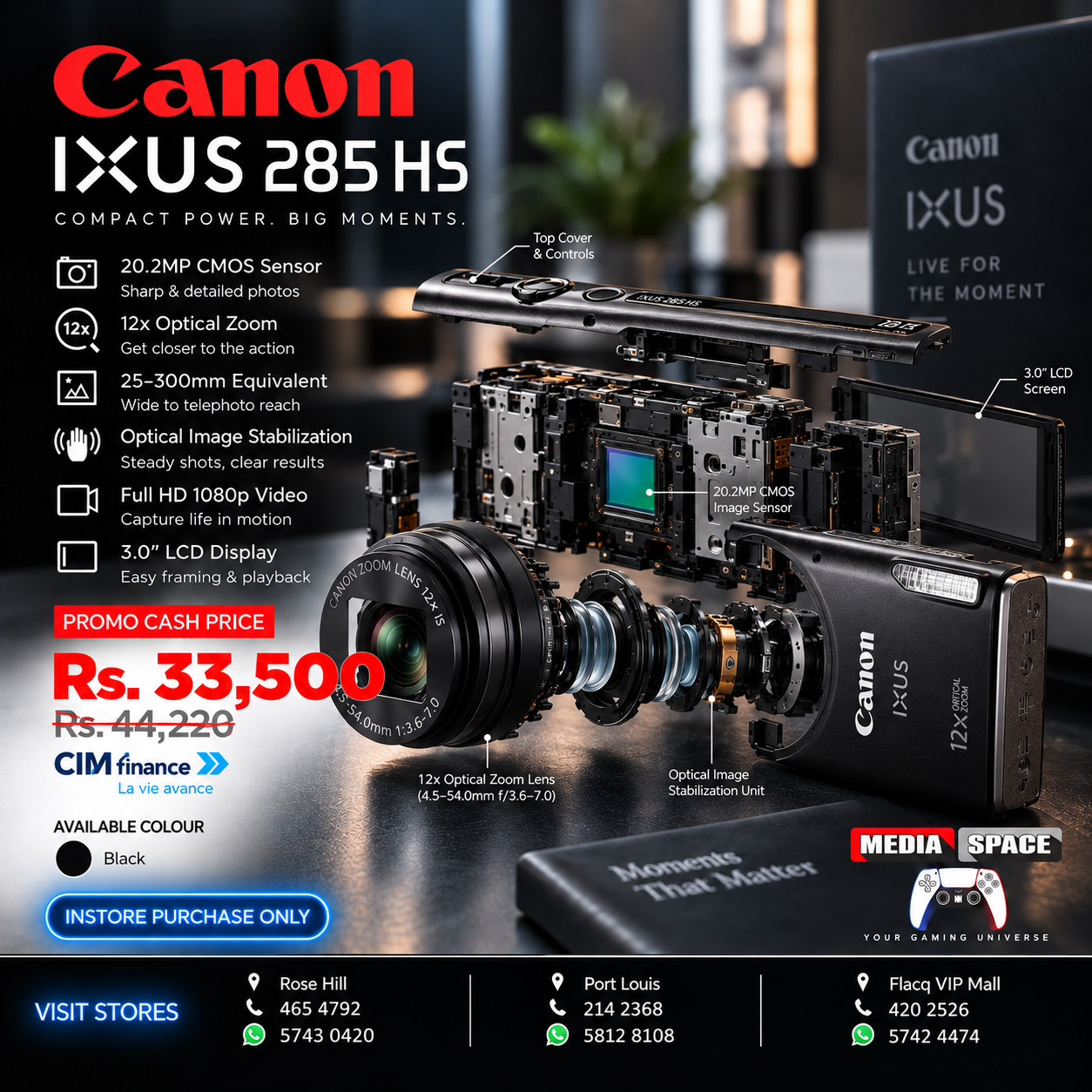Canon PowerShot IXUS 285 HS 12X Optical Zoom Digital Camera - Image 3