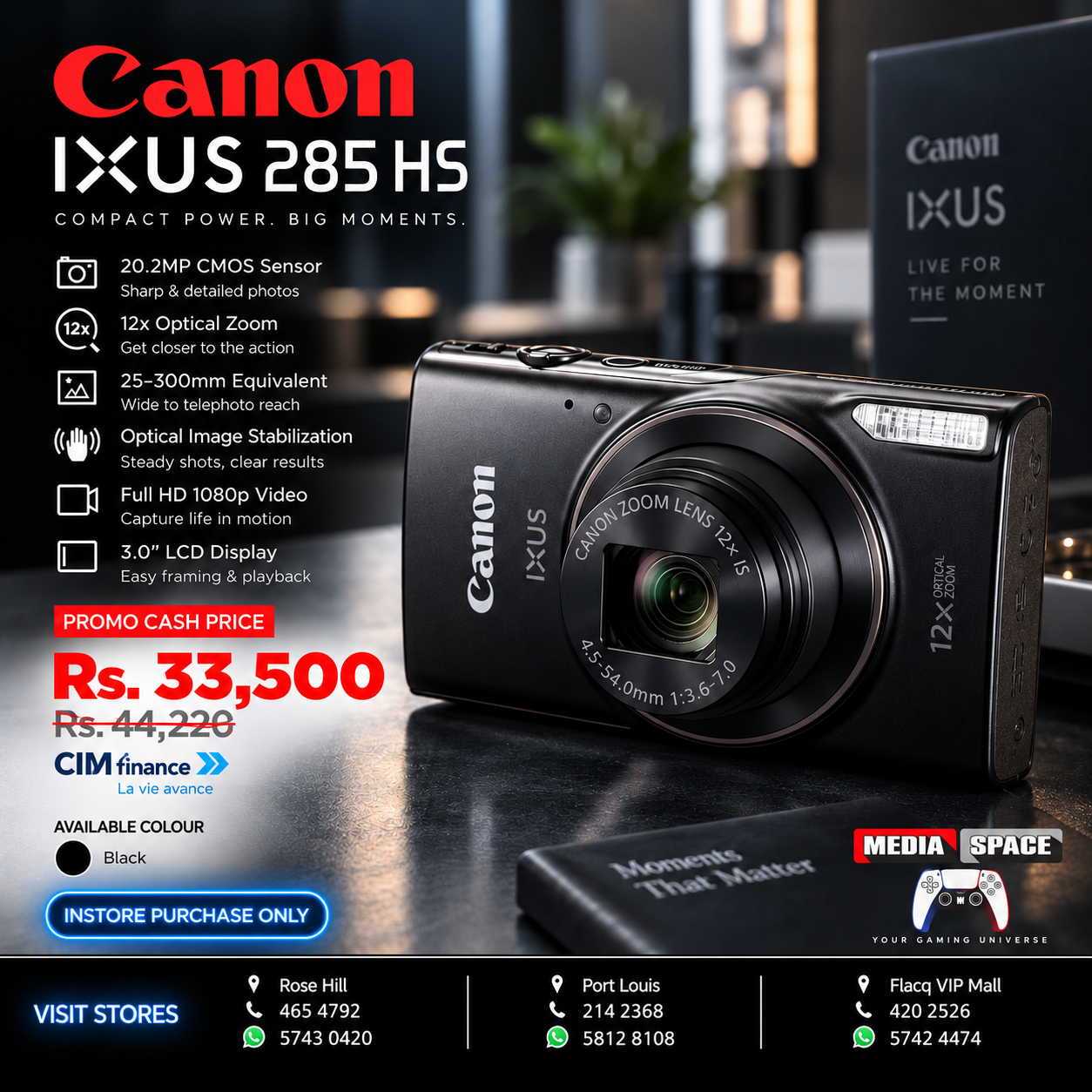 Canon PowerShot IXUS 285 HS 12X Optical Zoom Digital Camera - Image 2