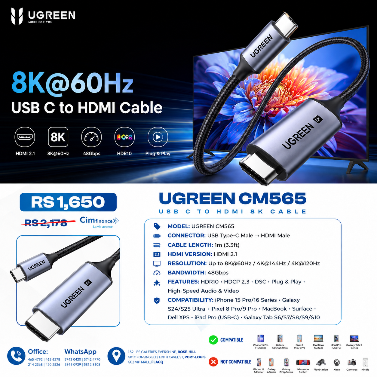 UGREEN 1m (3.3ft) USB Type – C to HDMI 8K 60Hz Cable – CM565 - Image 3