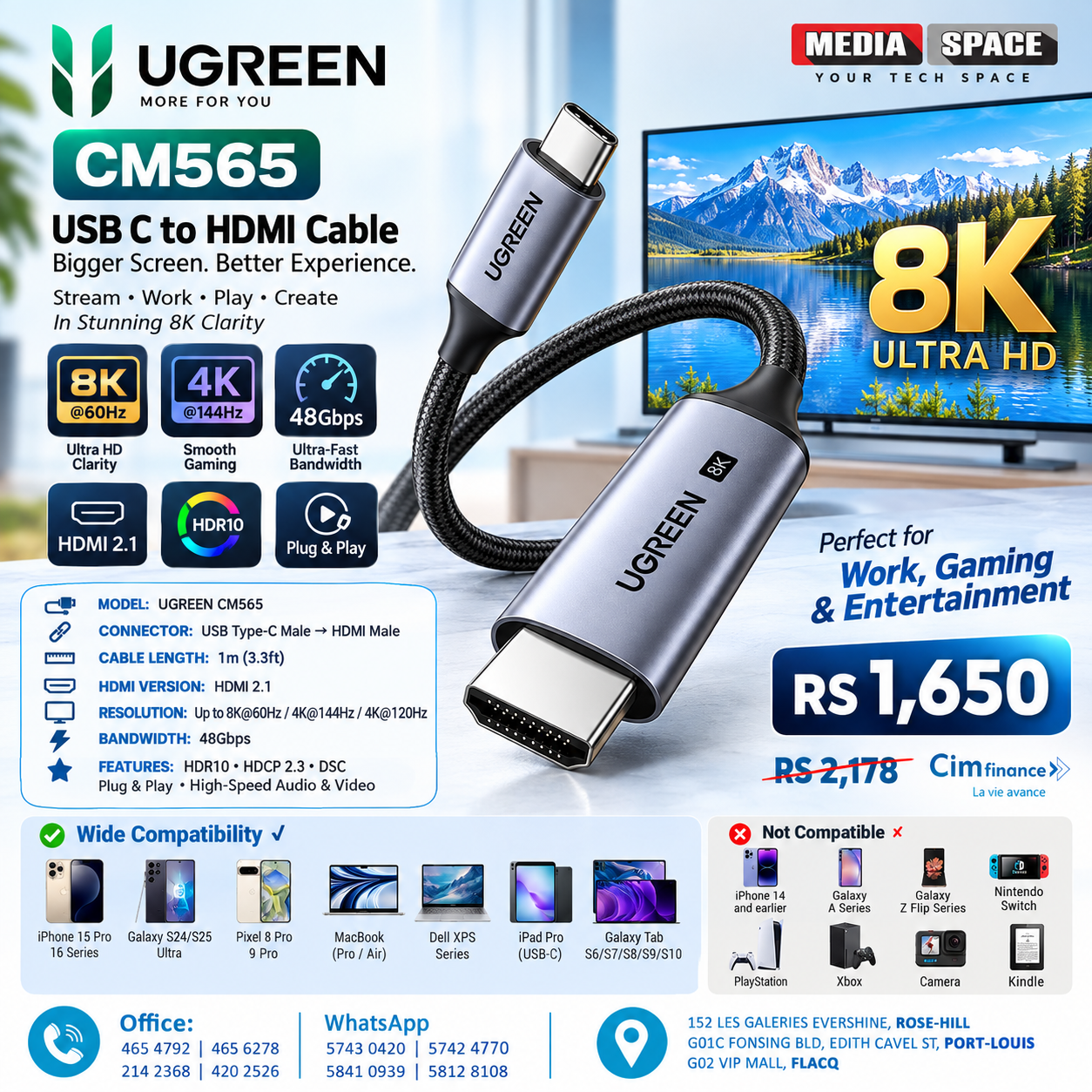 UGREEN 1m (3.3ft) USB Type – C to HDMI 8K 60Hz Cable – CM565 - Image 2