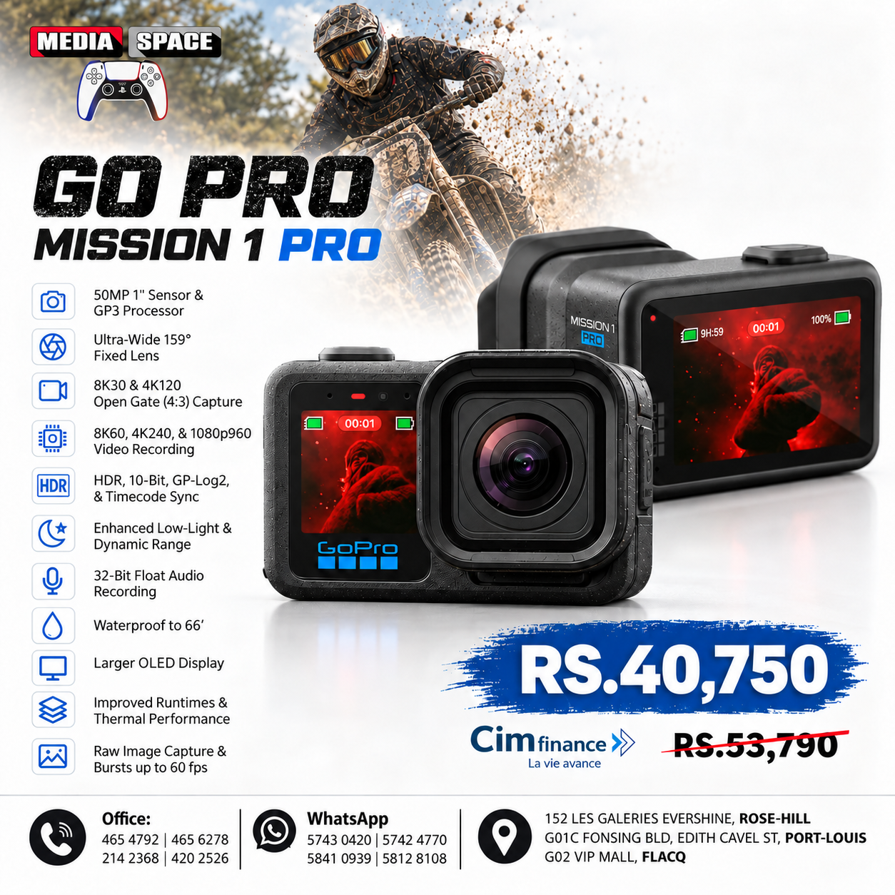 GoPro MISSION 1 PRO - Compact Cinema Action Camera with 8K60 Video, 1" Sensor, Advanced Low Light Performance, 50MP Photos, 960fps Slo-Mo, HyperSmooth Stabilization