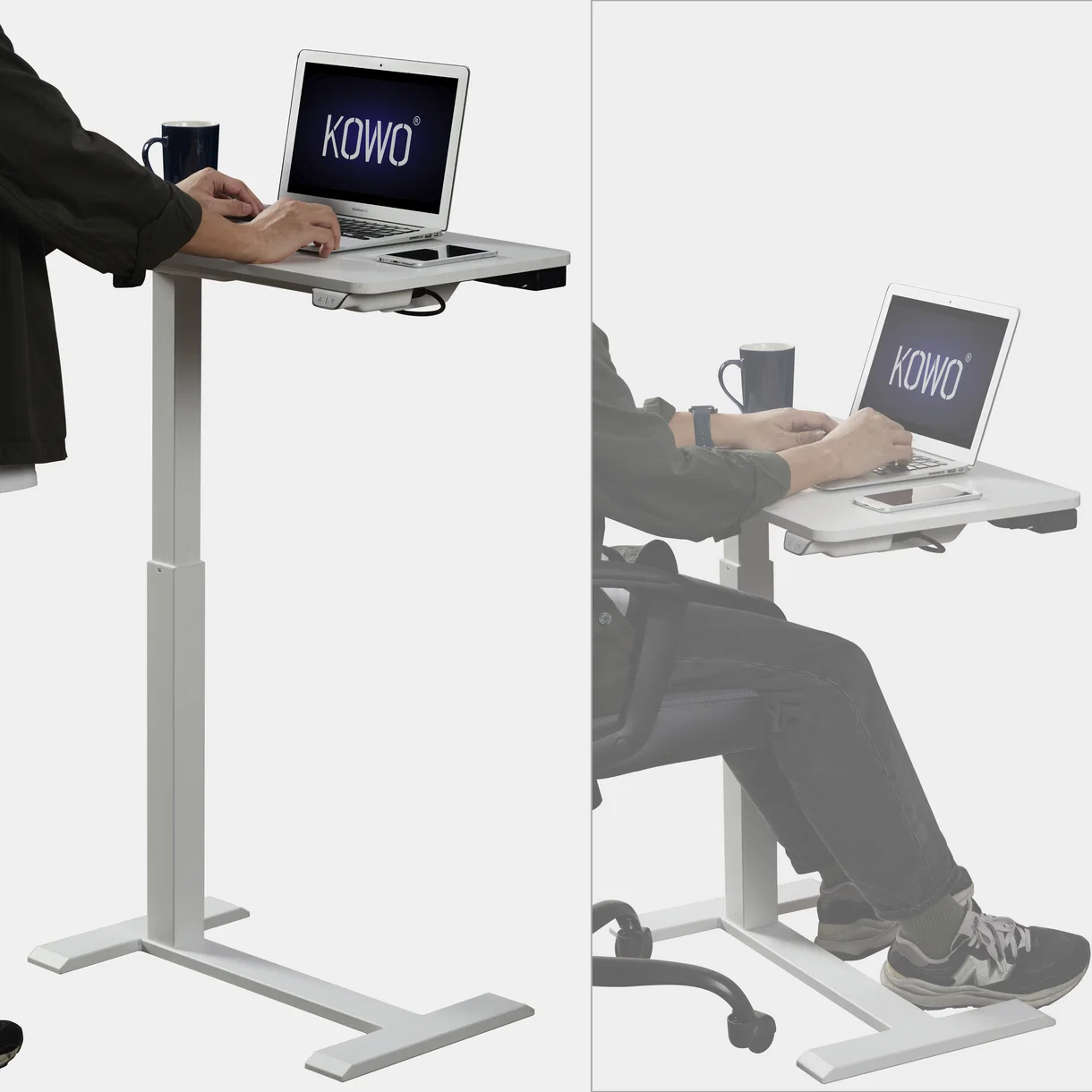 C shape Table Electric adjustable Desk on Wheels - Image 7