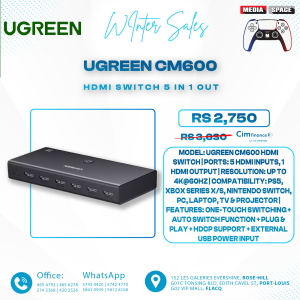 UGREEN CM600 HD Switch Splitter 4K@60Hz 5 In 1 Out HD Switcher with Remote Control for PS4/5 Switch TV Box Laptop PC Plug and Play
