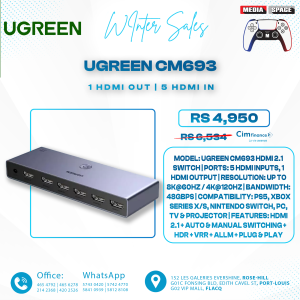 UGREEN 8K@60Hz HDMI Switch 5 in 1 Out, Aluminum, HDR10+, with Remote | 4K@240Hz, 40Gbps, VRR, CEC, Dolby, HDMI 2.1 Splitter, Compatible with PS5 Xbox Switch 2, Roku Apple TV, Fire Stick, HDCP 2.3