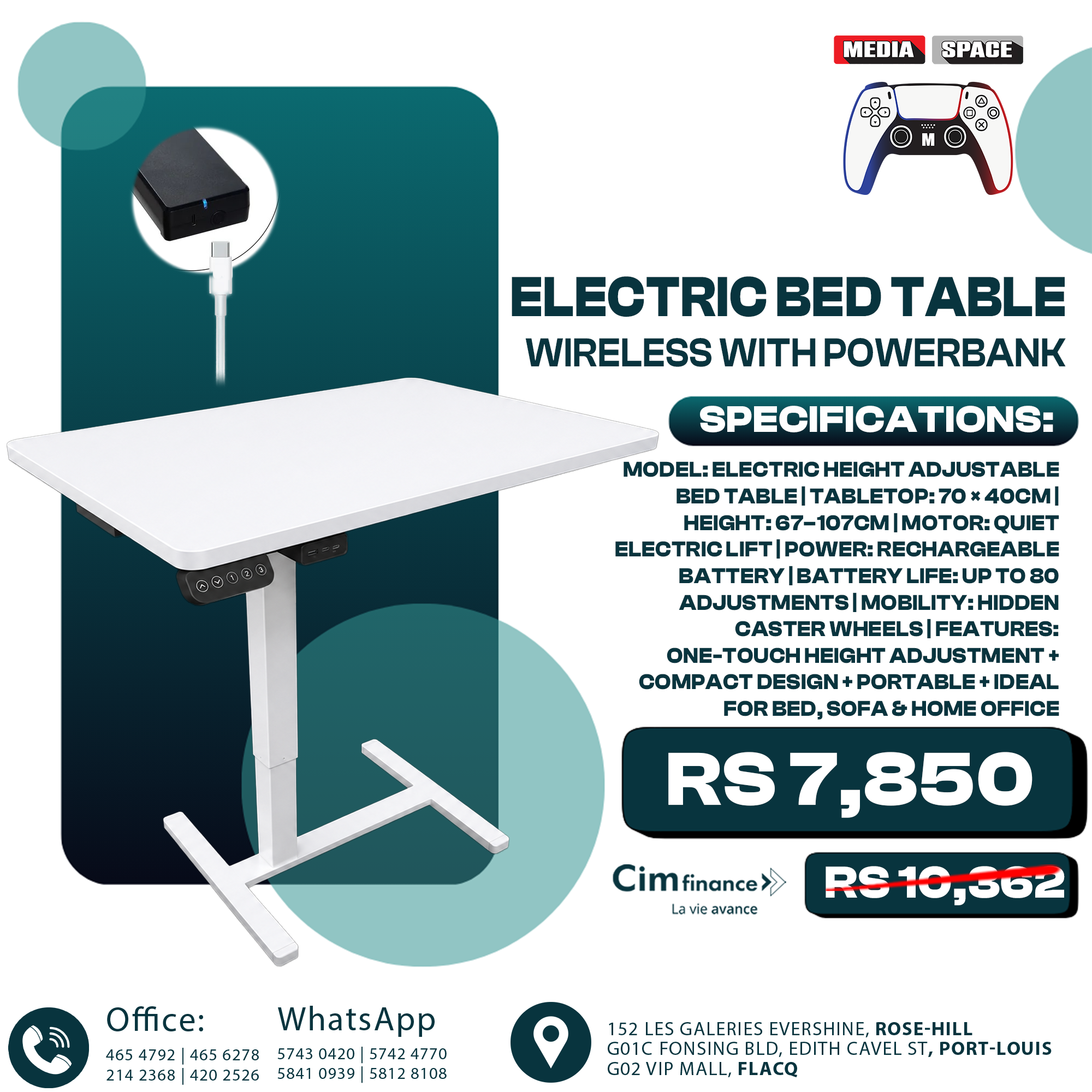 C shape Table Electric adjustable Desk on Wheels
