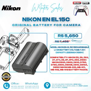 Nikon EN-EL15c Rechargeable Li-ion Battery for Compatible DSLR and Mirrorless Cameras, 3.7 V (Genuine Accessory) | Mirrorless Cameras (Genuine Accessory), EN-EL15c is a Rechargeable Lithium-ion Battery, is designed for use with select