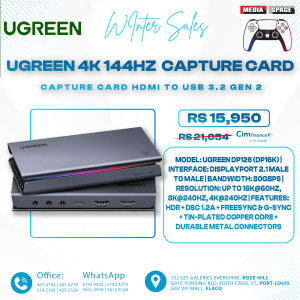 UGREEN 4K 144Hz Video Capture Card HDMI to USB 3.2 Gen 2 Game Recording | Mic and HDMI 2.1 Loop-Out, with Low Latency for Streaming Compatible with Switch 2/Xbox/PS4/PS5/PC/Camera/Mac/OBS/XSplit