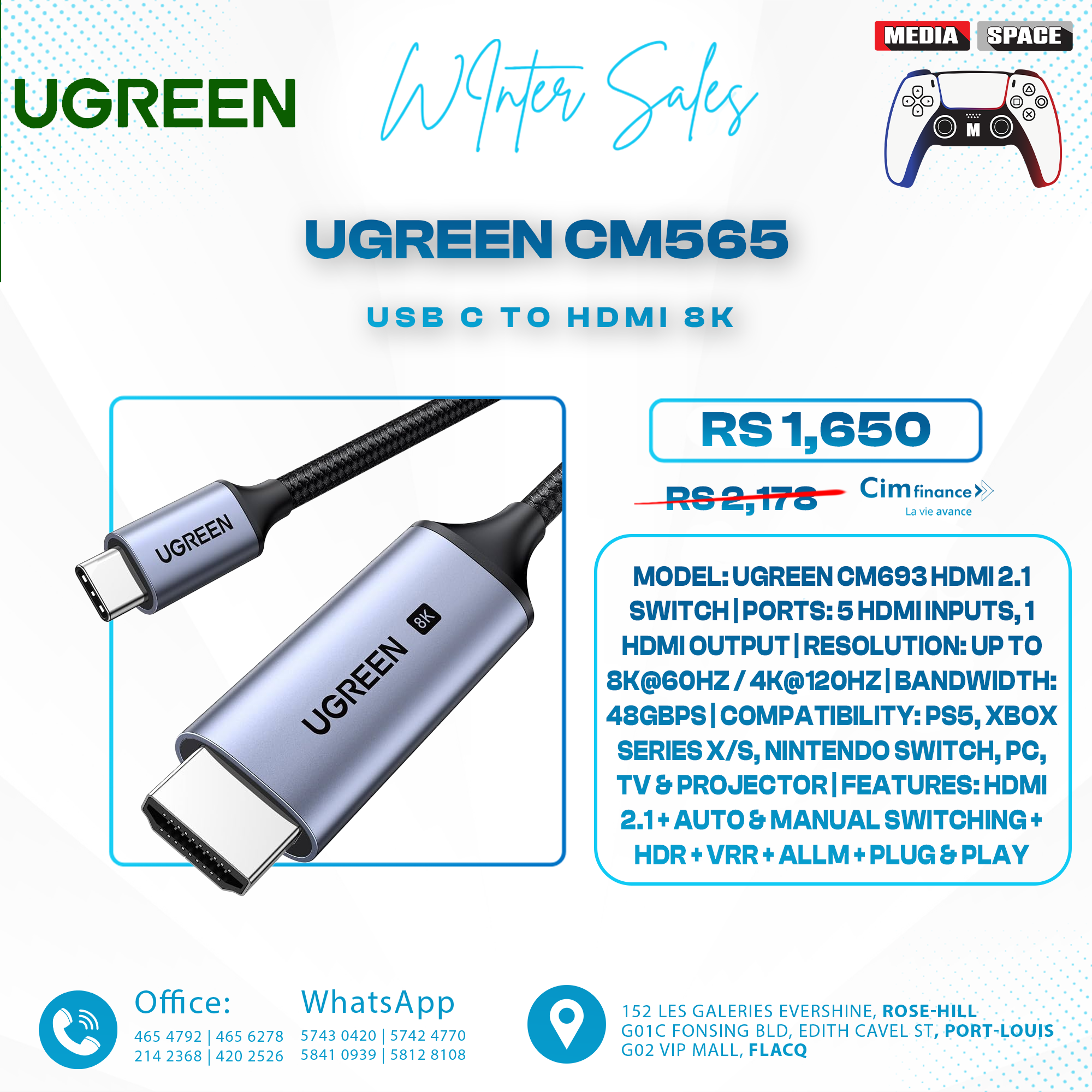 UGREEN 1m (3.3ft) USB Type – C to HDMI 8K 60Hz Cable – CM565