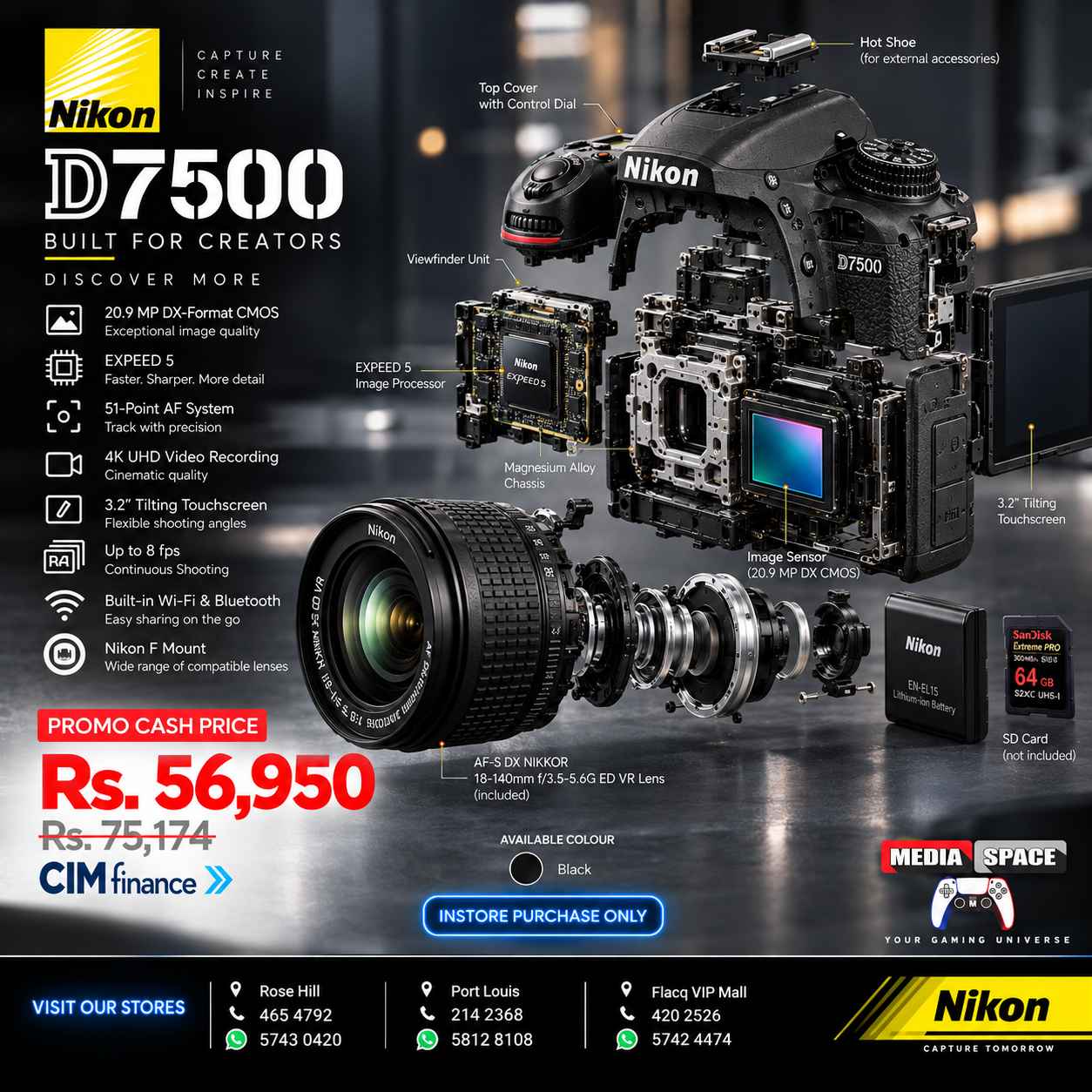 Nikon D7500 20.9MP DSLR Camera with AF-S DX NIKKOR 18-140mm f/3.5-5.6G ED VR Lens, Black - Image 3