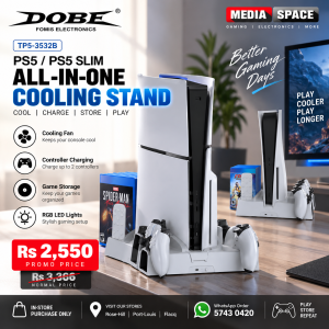 Dobe TP5-3532B PS5/PS5 Slim Stand and Multifunctional Cooling Station with RGB LED Controller Charging Station for PlayStation 5 Console, PS5/PS5 Slim Accessories with Cooling Fan