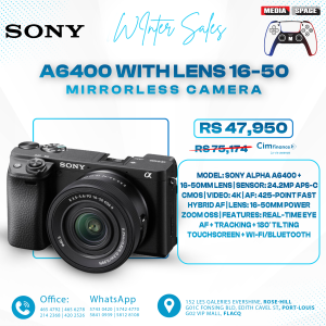 Sony Alpha a6400 Mirrorless Camera: Compact APS-C Interchangeable Lens Digital Camera with Real-Time Eye Auto Focus, 4K Video, Flip Screen & 16-50mm Lens - E Mount Compatible - ILCE-6400L/B, Black