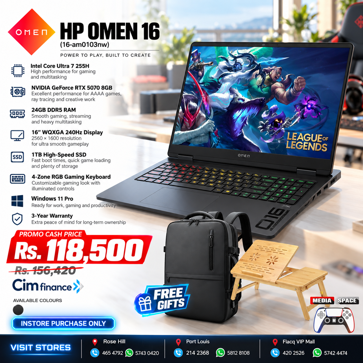 rtx 5070 HP OMEN 16-am0103nw Gaming Laptop โ Core Ultra 7 255H | RTX 5070 8GB | 24GB RAM | 1TB SSD