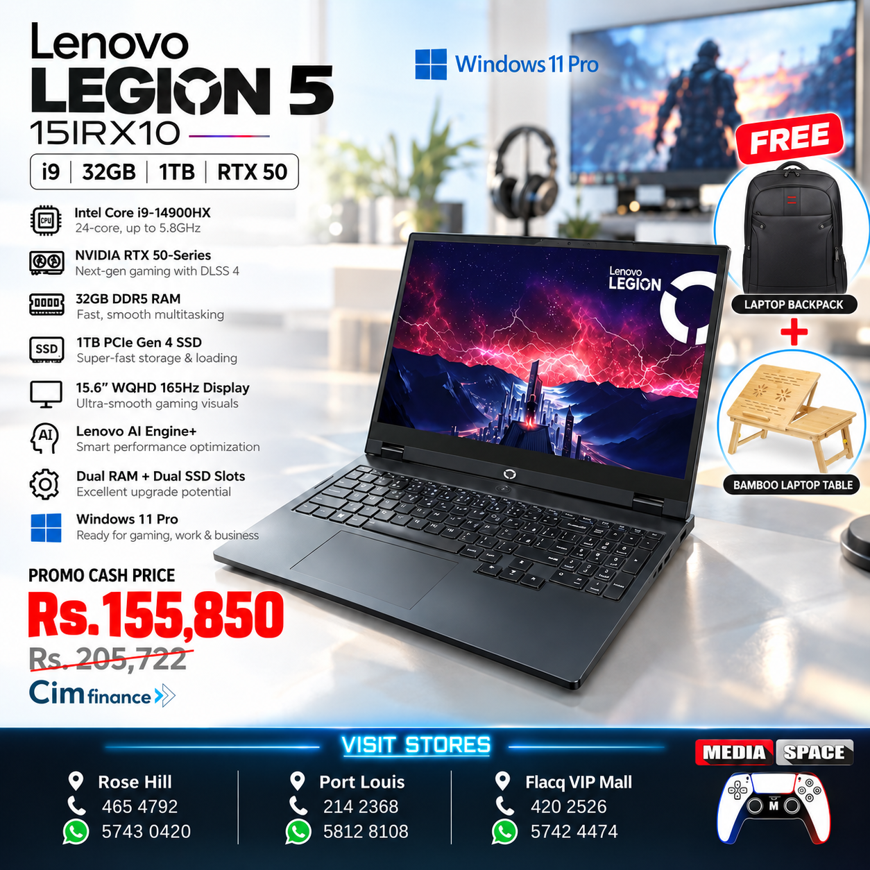 Lenovo Legion 5 15IRX10 Gaming Laptop, 15.1" WQXGA OLED 165Hz Display, Intel Core i9-14900HX, 32GB RAM, 1TB SSD, GeForce RTX 5070 8GB, English 24-Zone Backlit K/B, No OS, Eclipse Black | 83LY0077PS