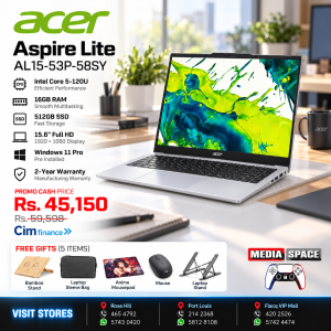 Acer Aspire Lite AL15-53P-58SY Laptop, 15.6" FHD TN Display, Intel Core 5 120U, 16GB RAM, 512GB SSD, Intel UHD Graphics Card, English Keyboard, Light Silver