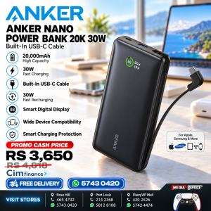 Anker Nano Power Bank 20K – 30W Fast Charging, Built-in USB-C Cable, Ultra-Compact 20000mAh Battery Pack for iPhone 16, 15, 14, 13, Samsung Galaxy S25, S24, S23, S22, iPad Air, Google Pixel, AirPods