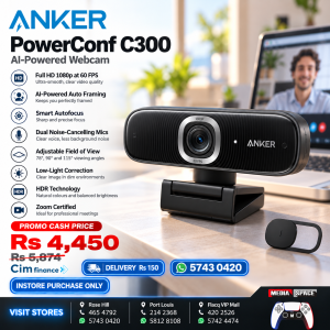 Anker PowerConf C300, AI-Powered Framing & Autofocus, Smart Full HD, Noise-Cancelling Microphones, Adjustable FoV, 60 FPS, Low-Light Correction, Zoom Certified, 1080p Webcam with HDR