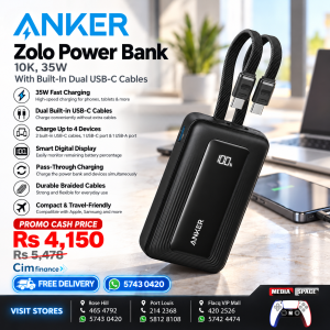 Anker Zolo Power Bank (10K, 30W) with a 5.4-inch (13.7 cm) built-in USB-C cable.