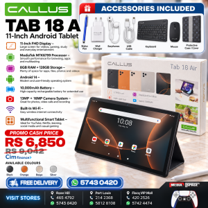 Tablette Tactile CALUS Tab 18 Air (11" FHD InCell) - 128Go ROM, 8Go RAM, Android 14, Batterie 10000mAh, 5G WiFi - Pack Complet avec Clavier, Souris, Stylet & Pochette