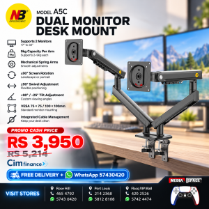 NB Ergonomics A5C Dual Monitor Desk Mount – Mechanical Spring | 17–32 Inch | 2–9kg Per Arm