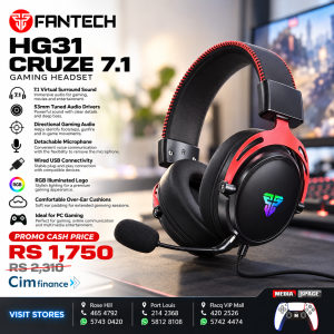 FANTECH Cruze 7.1 Gaming Headset, Over-Ear USB Wired, 53mm Drivers, RGB LED, Black and Red, 7.1 Surround Sound for PC Gaming