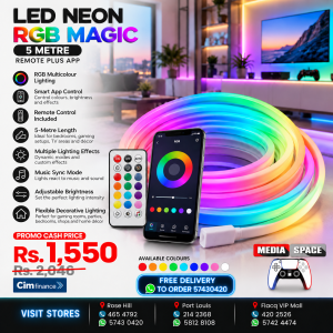 Led Neon RGB MAGIC Strip Light 5M with App Control & IR Remote | USB Powered Flexible Neon Rope Light for Indoor Decorative Use | Color Changing LED Strip for Room, TV, Gaming Setup
