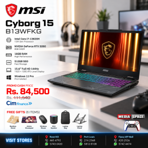 MSI Cyborg 15 B13WFKG Gaming Laptop, 15.6" FHD 144Hz Display, Intel Core i7-13620H, 16GB RAM, 512GB SSD, GeForce 5060 8GB GPU, English Keyboard, WINDOWS 11 PRO, Black | 9S7-15Q342-492