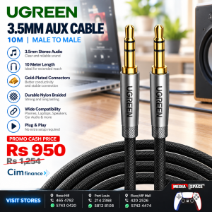 UGREEN 3.5 mm Stereo Hi-Fi Aux Cable, Male-to-Male, Nylon Braided, 10m