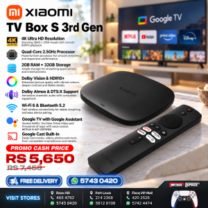 Xiaomi TV Box S 3rd Gen - 4K UHD, Google TV, 32GB Memory, Dolby Vision & Atmos, WiFi 6, HDMI 2.1, Fast Streaming, Compact and Powerful