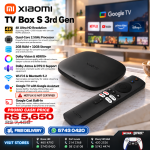 Xiaomi TV Box S 3rd Gen - 4K UHD, Google TV, 32GB Memory, Dolby Vision & Atmos, WiFi 6, HDMI 2.1, Fast Streaming, Compact and Powerful