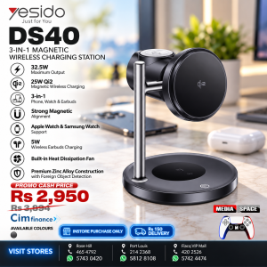 Yesido DS40 Qi2.2 Magnetic Wireless Charger with Cooling Fan - Black