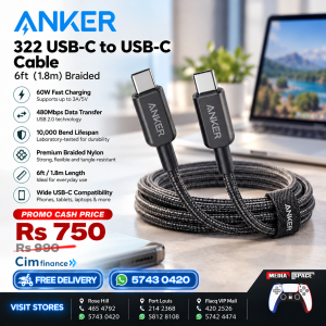 Anker 322 USB C to USB C Cable, 60W Fast Charging Cable (6 ft, Black)