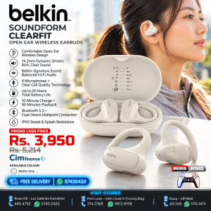 Belkin SoundForm ClearFit Open-Ear Headphones, lightweight wireless earphones with ENC, Bluetooth earbuds with ear hooks, clear calls, 26H playtime, IPX5 running and gym headphones for sports - Sand