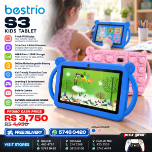 Bestrio S3 Kids Tablet 7-Inch Display, 128Gb Storage 4Gb Ram, 3000Mah Battery Protective Case