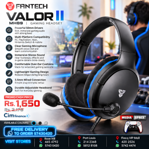 FANTECH Valor II MH89 Gaming Headset, Over-Ear, 40mm Drivers, Wired 3.5mm TRRS, Black with Blue Accents, 2m Braided Cable (Black)