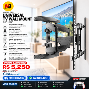 NB Ergonomic P65 Universal TV Wall Mount – 55" to 85" | Full Motion Adjustable Arm | 68.2kg Capacity
